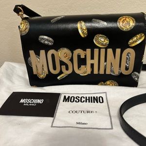 Moschino coin print leather crossbody bag